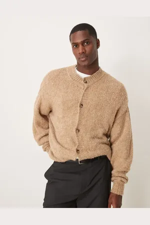 ASOS Cárdigan de corte cuadrado holgado con cuello redondo de punto texturizado de -Neutro