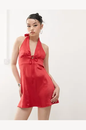 Princess Polly Vestido lencero corto con lazada delantera y cuello halter de satén de