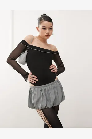 Princess Polly Body con escote Bardot y detalle de volantes en contraste de malla de