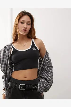 adidas Top negro estilo sujetador con 3 rayas Adicolor de
