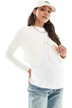 Mama;licious Cárdigan corto color crema de canalé de Mamalicious Maternity-Neutro