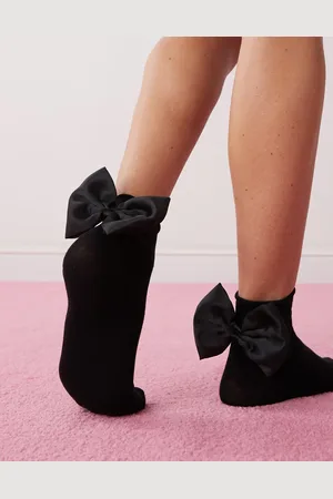 Monki Calcetines tobilleros negros con detalle de lazo de -Blanco
