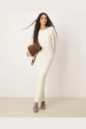 Gina Tricot Jersey color con detalle de lazada en la espalda de canalé grueso de (parte de un conjunto)-Blanco