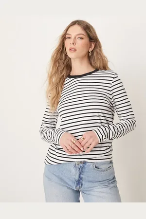 SELECTED Camiseta blanca y negra a rayas de corte cuadrado y manga larga de Femme