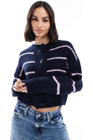 ASOS Cárdigan azul marino a rayas lilas suelto con cuello redondo de punto de -Multicolor