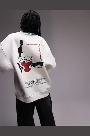 Topshop Sudadera blanco hueso extragrande con estampado gráfico "City" de