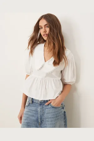 Miss Selfridge Blusa blanca con solapas de