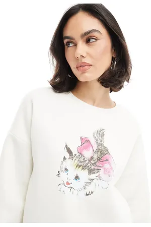 Miss Selfridge Sudadera extragrande con estampado de gatito con lazo de -Neutro