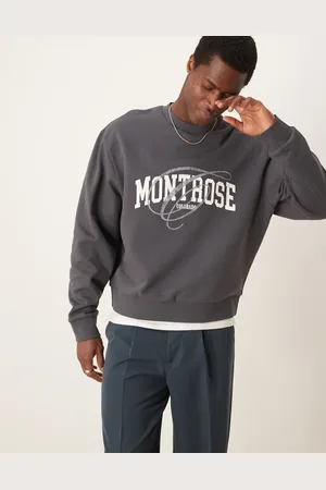 ASOS Sudadera gris carbón de corte cuadrado extragrande con estampado "Montrose" de