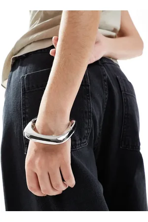 ASOS Pulsera rígida plateada con detalle cuadrado de