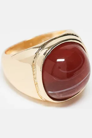 Reclaimed Anillo dorado unisex con piedra roja de