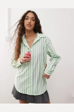 Miss Selfridge Camisa verde a rayas extragrande de