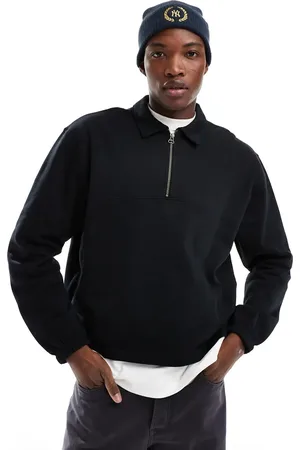 ASOS Sudadera negra de corte cuadrado extragrande con solapas de