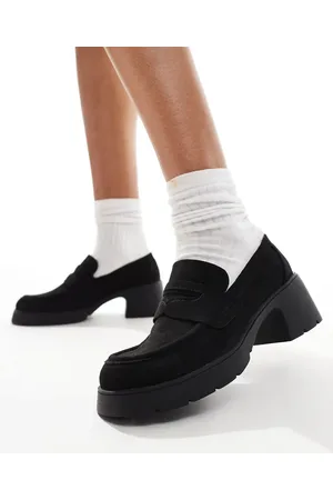 ASOS Mocasines negros de tacón medio con suela gruesa de antelina Scribble de