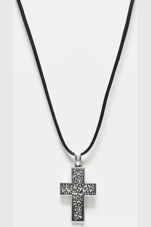 Reclaimed Collar de cordón unisex con cruz plateada de