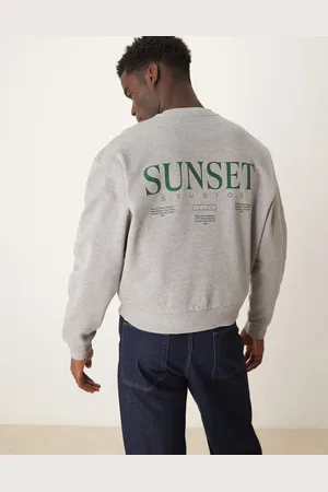 ASOS Sudadera gris jaspeado extragrande con estampado "Sunset" en el pecho y sisas caídas de