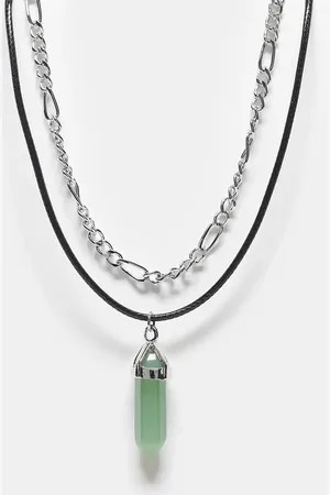Reclaimed Collar de 2 hileras unisex con gema verde de imitación de