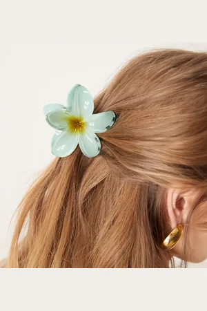 DesignB London Pinza para el cabello azul pálido en forma de flor hawaiana de -Dorado