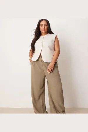 ASOS Pantalones caquis de pernera recta holgada de mezcla de lino de Curve-Verde