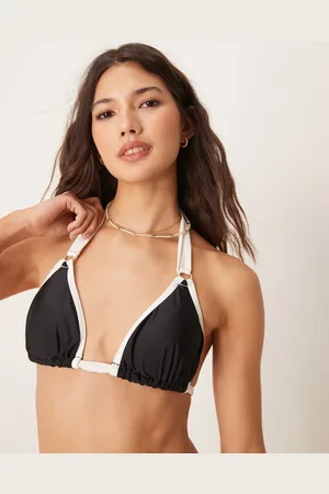 New Look Top de bikini triangular con tiras en contraste de