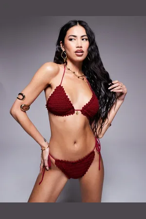 Candypants Top de bikini cereza triangular de croché de