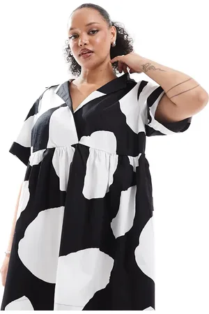 ASOS Vestido camisero corto monocromático con estampado de manchas, cuello de solapas y bajo estilo corsé de ASOS DESIGN Curve-Multicolor