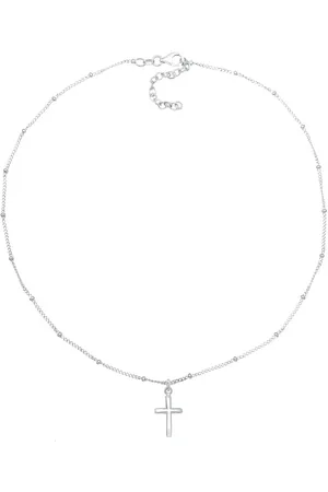 Elli Gargantilla plateada sencilla estilo cadena de esferas con charm de cruz para mujer de plata de ley 925 de