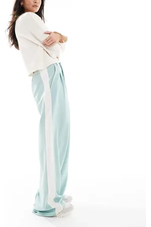 ASOS Pantalones verde de pernera ancha con panel en contraste de