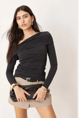 Abercrombie & Fitch Top traslúcido con escote plegado de