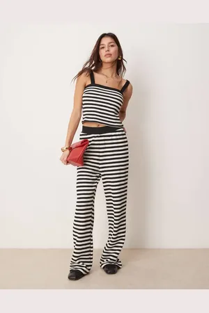 New Look Pantalones a rayas negras con botones de punto de (parte de un conjunto)-Negro