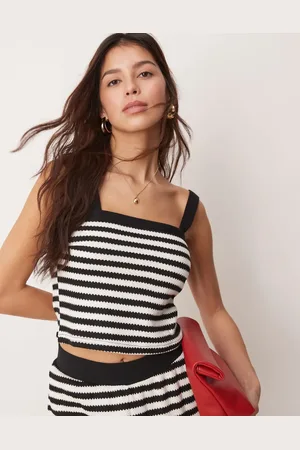 New Look Top a rayas negras sin mangas de punto de (parte de un conjunto)-Negro