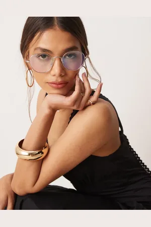Jeepers Peepers Gafas plateadas con lentes transparentes y montura redondeada de metal de