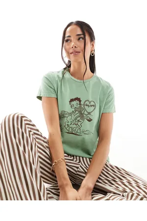 Daisy Street Camiseta verde pálido de estilo años 90 con estampado de Betty Boop vaquera de