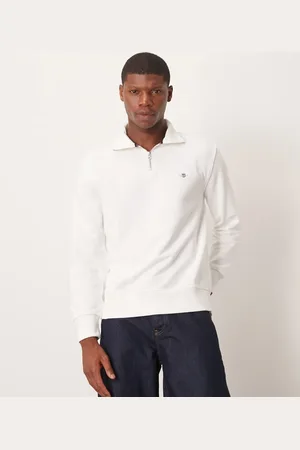GANT Sudadera blanco hueso con media cremallera y logo de escudo de