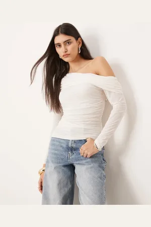 Abercrombie & Fitch Top traslúcido con escote plegado de