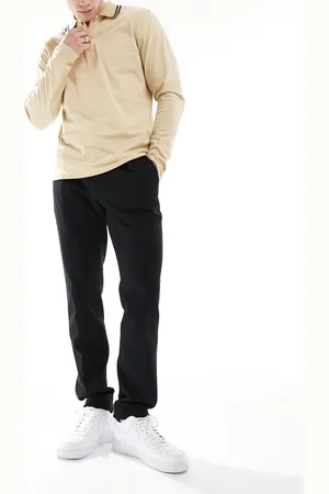 Ralph Lauren Pantalones de sastre negros técnicos de punto doble de