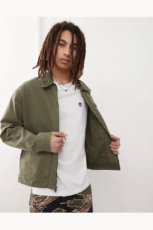 Timberland Chaqueta caqui con cremallera y acabado lavado de lona Strafford de -Verde