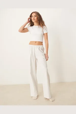 Urban Threads Pijama de top de manga corta de pointelle y pantalones a rayas de algodón de
