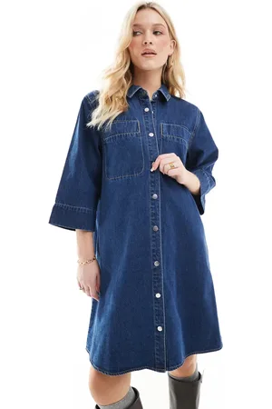VERO MODA Vestido vaquero corto azul medio de corte cuadrado de