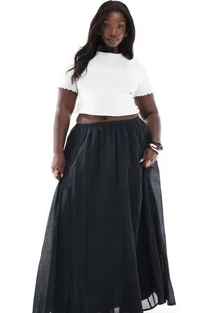 ASOS Falda larga negra con godets de algodón de ASOS DESIGN Curve