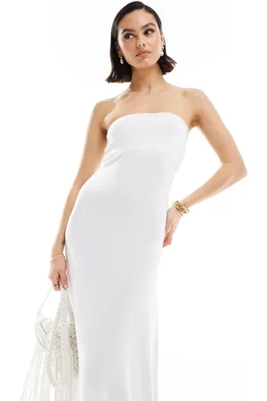 ASOS Vestido largo con escote palabra de honor largo y bajo amplio de -Sin color
