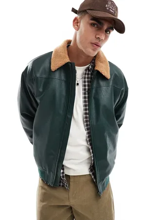 Cotton On Chaqueta de aviador verde esmeralda de cuero sintético de Cotton On