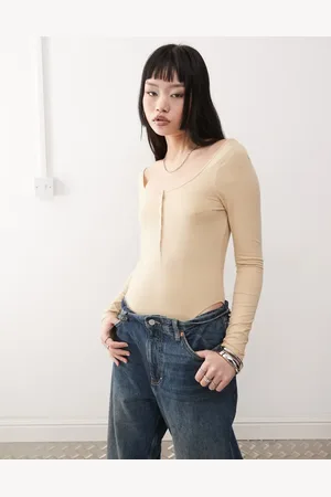 Monki Body color de manga larga con detalle de botones de -Blanco