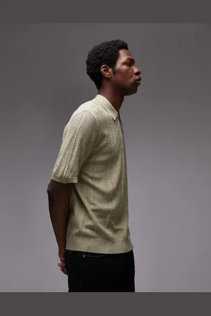 Topman Polo verde de manga corta con cremallera corta de punto texturizado de