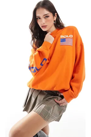 Ralph Lauren Sudadera naranja extragrande con estampado de bandera de