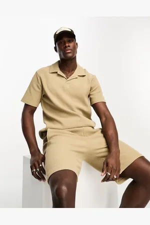 Only & Sons Polo beis extragrande de canalé de (parte de un conjunto)-Beis neutro