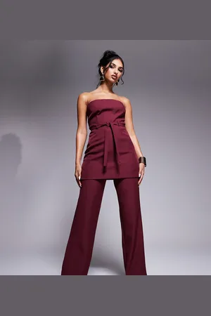 Kaiia Pantalones de sastre de pernera ancha con lazada en la cintura exclusivos de (parte de un conjunto)-Rojo