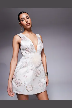 ASOS Vestido corto en tonos pastel escotado con estampado floral y detalle floral de jacquard de -Multicolor