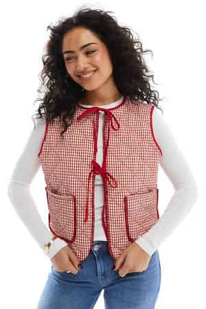 Daisy Street Chaleco a cuadros vichy rojos guateado de