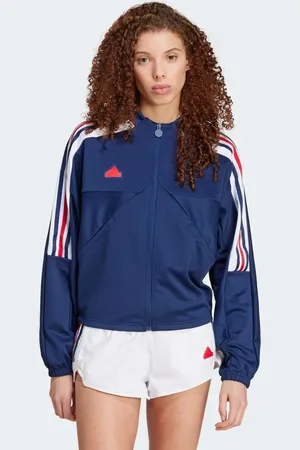 adidas Chaqueta de chándal azul marino y blanca con 3 bandas Tiro Cut de adidas